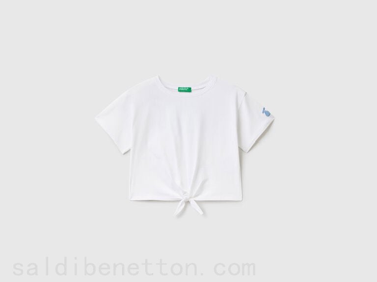 (image for) benetton Maglietta bianca con patch e nodo Economici